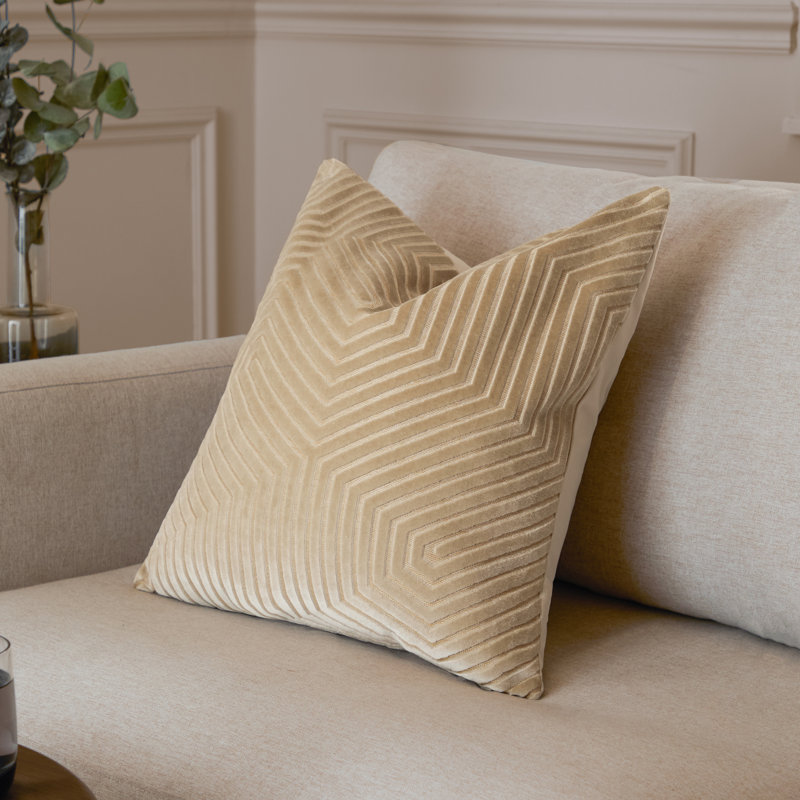 Evoke Geometric Square Throw Cushion, Ivory, Feather
