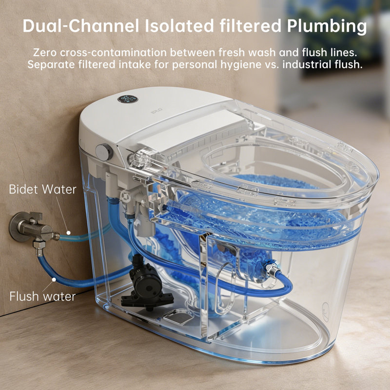 Smart Toilet with Internal Tankand and Integrated Booster Pump for Power Flush, Foam Shield Splash Proof,Standard Seat Height, Auto Flush,Foot Sensor Flush, One Piece Modern Toilet Bidet,Blackout Can Flush,Low Profile Bidet Toilet
