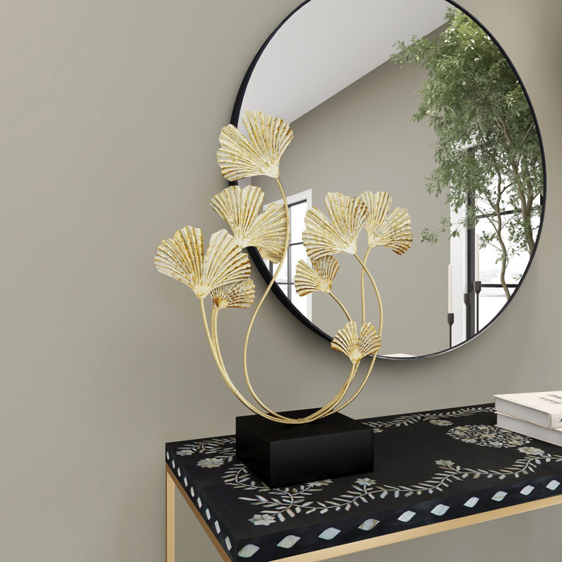 Gold Metal Floral Curved Decorative Sculpture, 18" x 6" x 22"