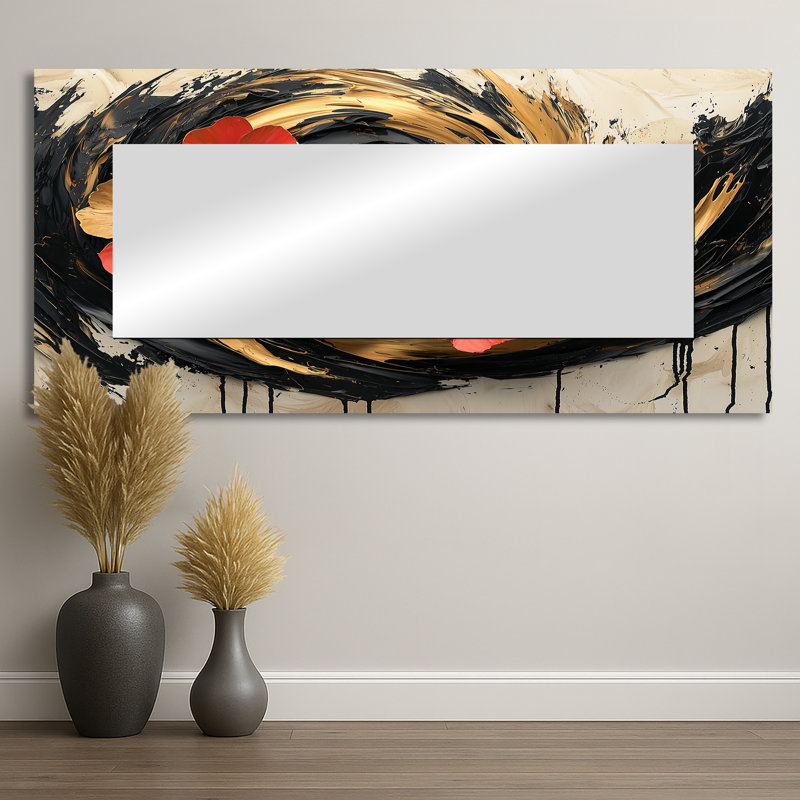 Sunset Hues Of Abstract Wreath Of Flowers I - Floral Mirror Wall Decor - Printed On Metal, 28" x 60"