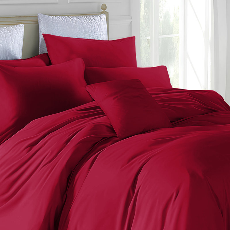 Marnisha Microfiber Solid Colour Duvet Cover Set with Pillowcases, Double Duvet Cover Set +2 Pieces Included, Burgundy
