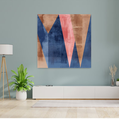 Art mural contemporain abstrait rétro formes géométriques corail brun marine