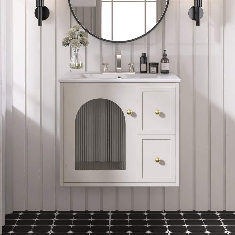 Meuble-lavabo mural 24 po avec lavabo en céramique pour petit espace, Noir