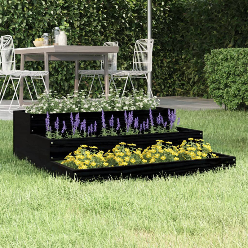 Anneclaar Self-Watering Wood Raised Garden Bed, 27cm H x 78cm W x 78cm D, Black