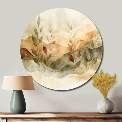 Sauge verte et brune avec une douce ondulation de dessert - art mural rond en métal Desert