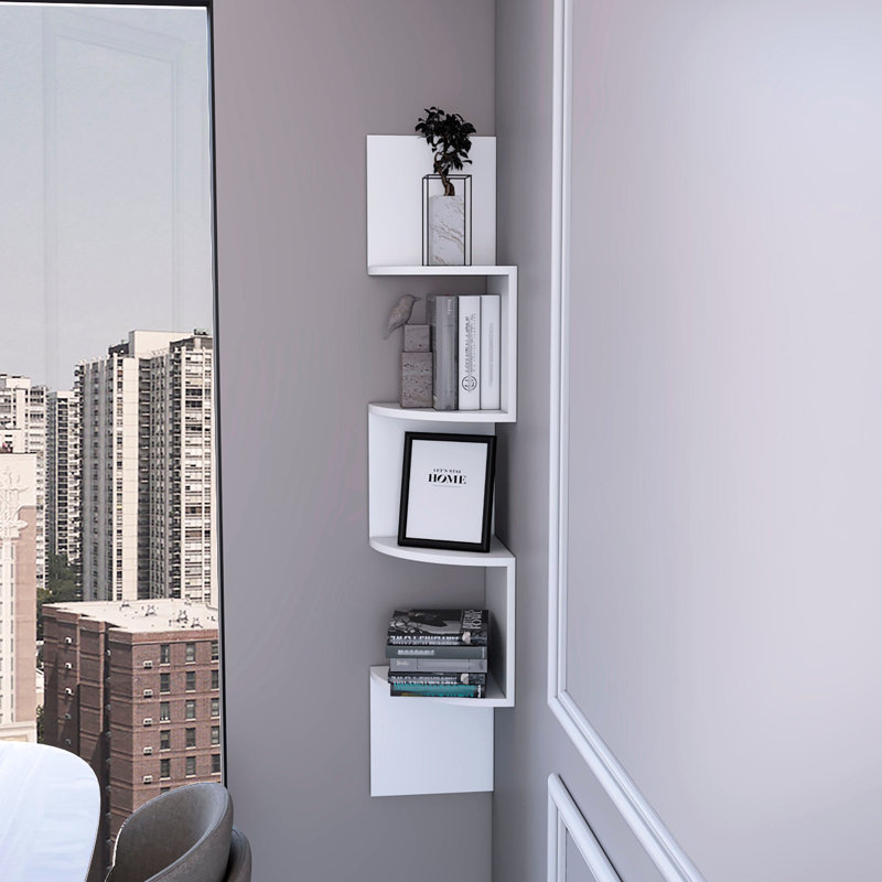 Tablette flottante moderne en bois blanc avec 4 sections pour 4 espaces de rangement dans le garage