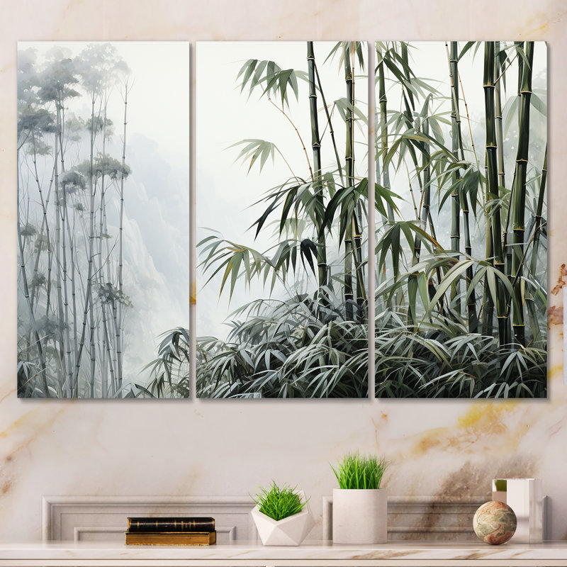 Gris et vert bambou tranquillité II - art mural Chine, Toile tendue, H 28 po x l 36 po x P 1 po