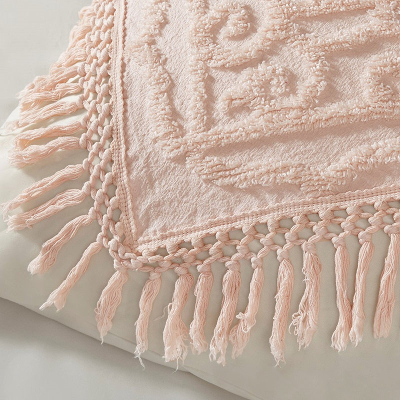Couvre-lit à franges en coton à motif de médaillons en fard à joues double / grand - Ajoutez de l'élégance à votre décor de chambre à coucher
