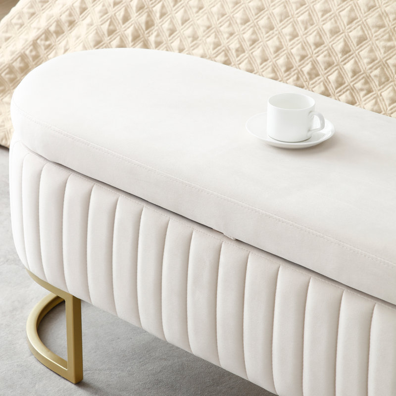 Banc de rangement rembourré en velours, Beige