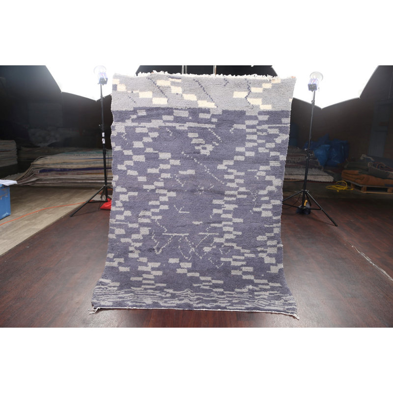 Tapis décoratif gris en laine noué à la main de conception unique noué à la main 1960 5 pi 2 po x 7 pi 1 po