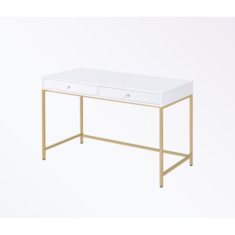 Bureau de maquillage avec pieds en métal et deux tiroirs, Blanc