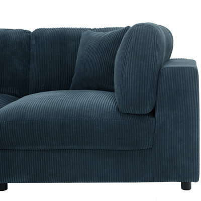 Upholstered Sectional Sofa 144"W x 72"D x 33"H Corduroy 1 Piece Modular Sectional Sofa Dark Blue Allows custom layout arrangement