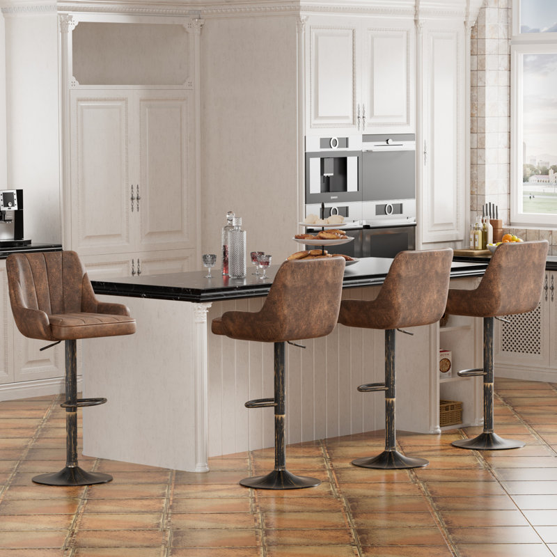 Ensemble de 4 tabourets de bar pivotants réglables en similicuir, hauteur de comptoir rembourrée avec tabouret à haut dossier pour îlot de cuisine, brun
