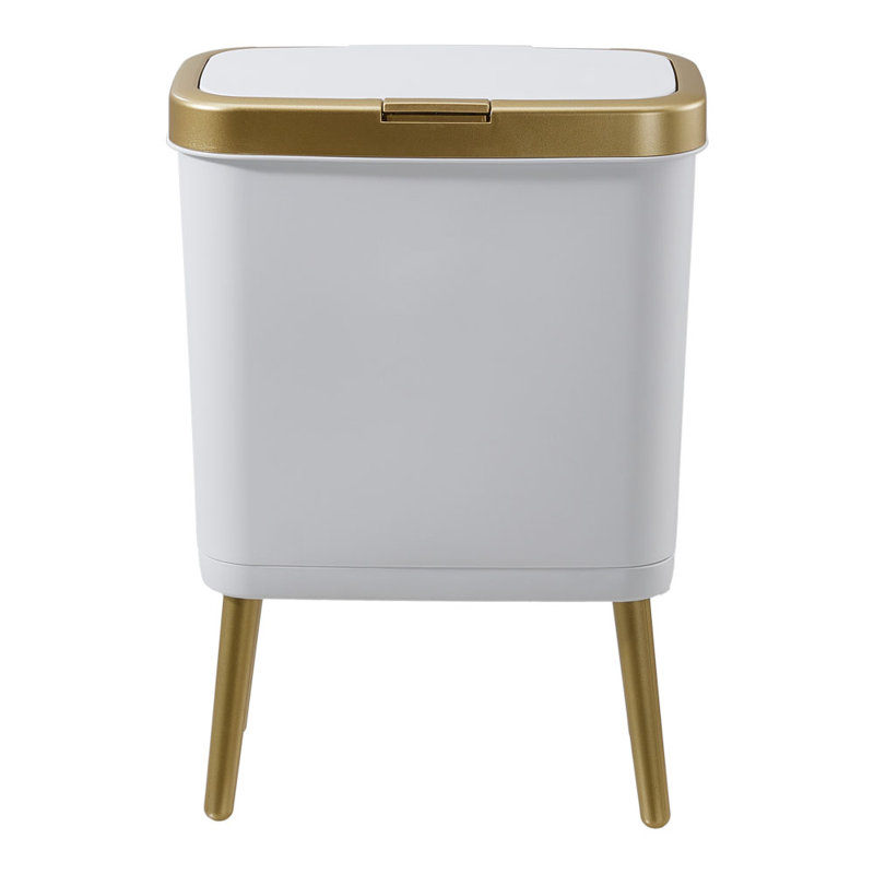 Aleeta PP Open Kitchen Trash Can - 19L, White/Gold
