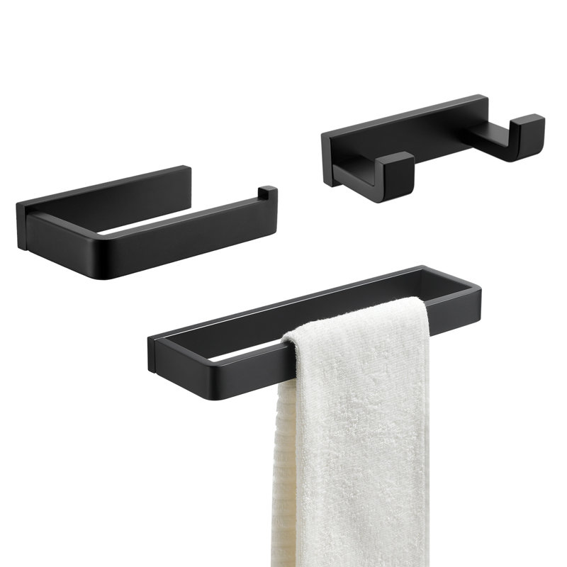 3-Piece Stainless Steel Bathroom Hardware Set, Matte Black