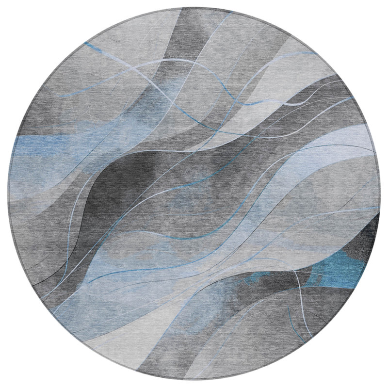 Aelien Blue Washable Indoor-Outdoor Rug - LOOMLAN, 8' x 8'