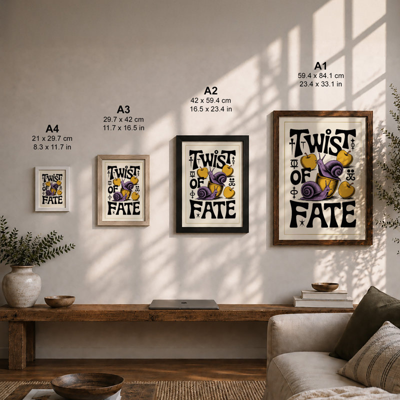 Twist of Fate Typography - Framed Print, A1 - 84.1 x 59.4 cm, Oak