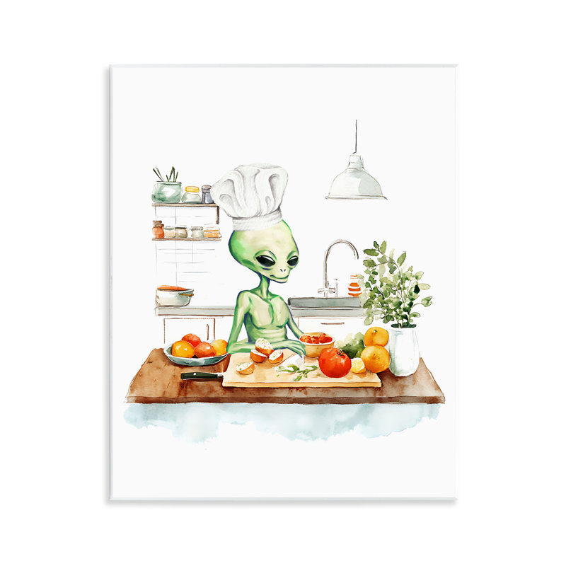 Chef Alien in Kitchen, plaque murale, design par Lil 'Rue