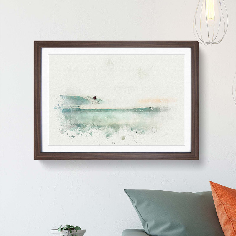 Surfing in Zuma Beach Malibu in Abstract - Picture Frame Graphic Art Print, Walnut Framed, 62cm H x 87cm W x 2cm D