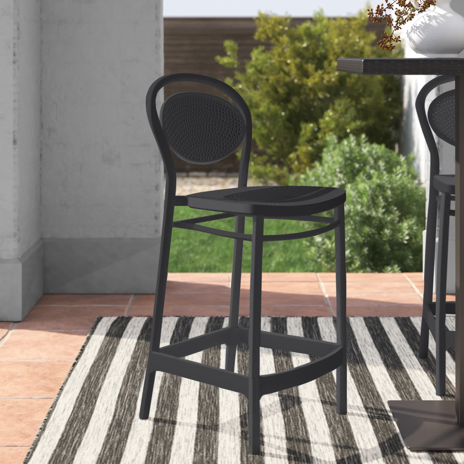 Farrah Outdoor Bar Stool, Black, Counter Stool (25.6" Seat Height)