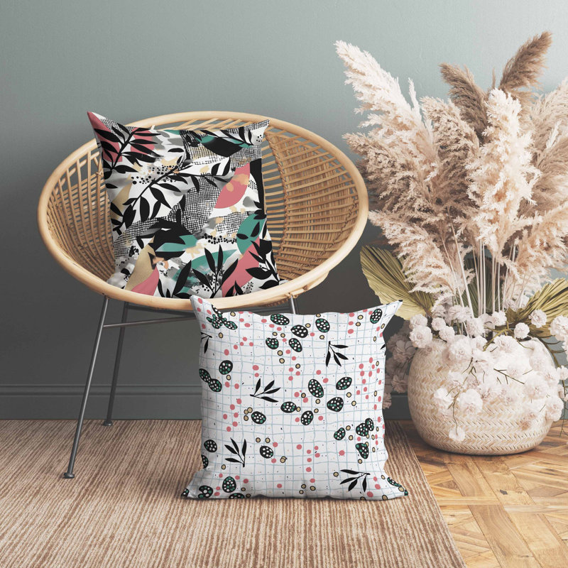 Coussin Leafy, Vert/rose, Carré 26 po
