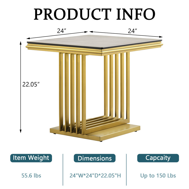 Bredy End Table, Beige, Gold