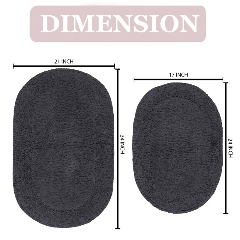 Yandel Double Ruffle Oval 100% Cotton Piece Bath Rug Set, Gray
