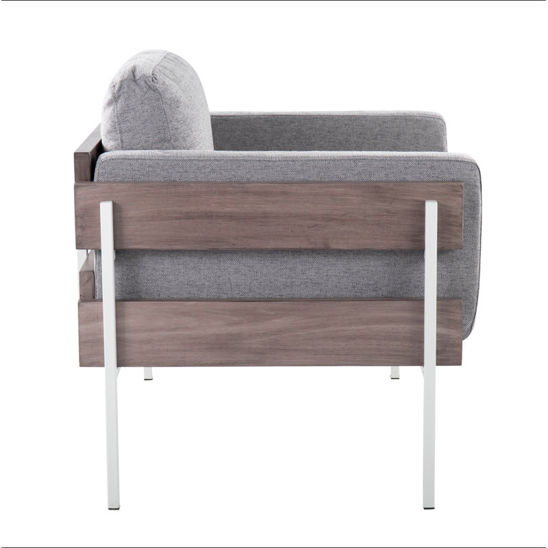 Chaise d'appoint en métal, bois et tissu, Grey Fabric, White/Taupe