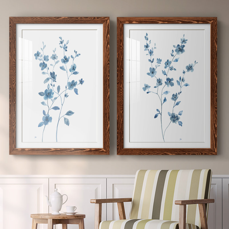 «Blue Blossom I-Premium», reproduction encadrée prête à être accrochée, H 27,5 po x l 75 po x P 1,5 po, Érable
