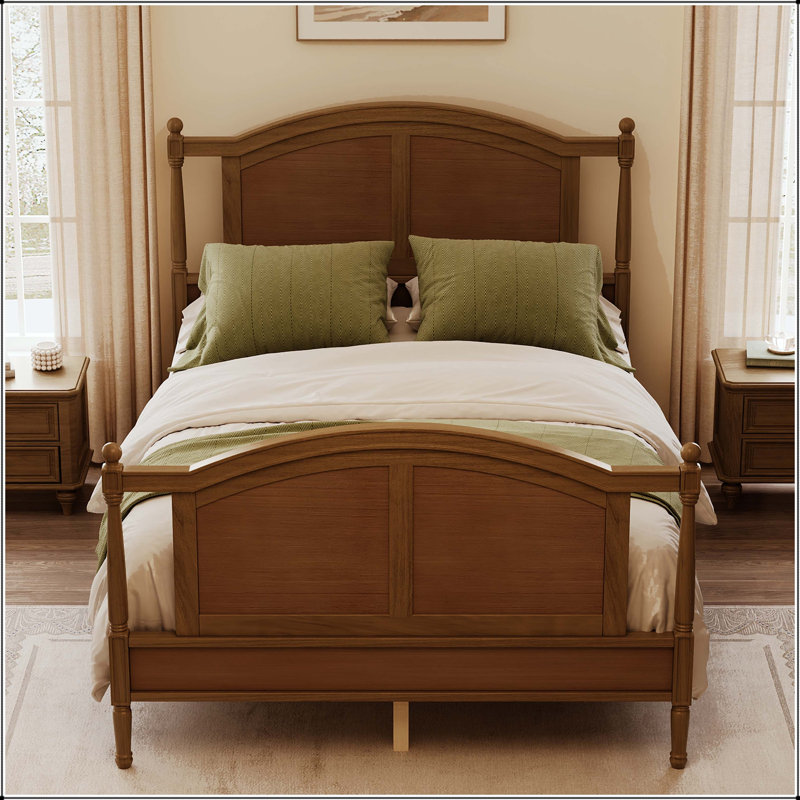 Lit plateforme double avec tête de lit arquée, Full / Double, Walnut