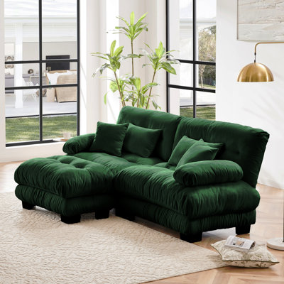 Canapé modulaire Cloud Couch pour le salon, canapé 2 places en chenille avec 2 coussins lombaires et 2 coussins décoratifs, canapé rembourré à large accoudoirs avec repose-pieds convertible, vert chenille