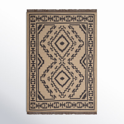 Louie Light Beige Black Flatweave Jute Rug