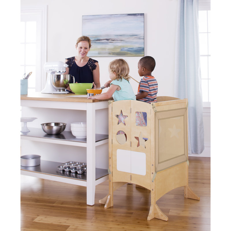 Natural Wooden Double Foldable Kitchen Helper Step Stool