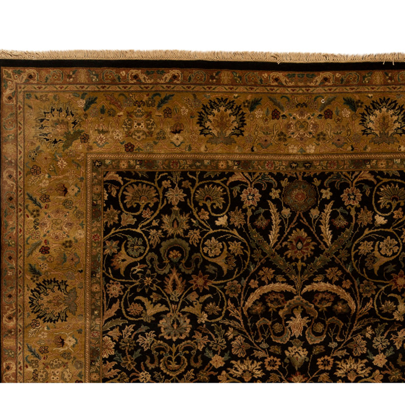 High-Quality Hand-Knotted Black And Gold Area Rug