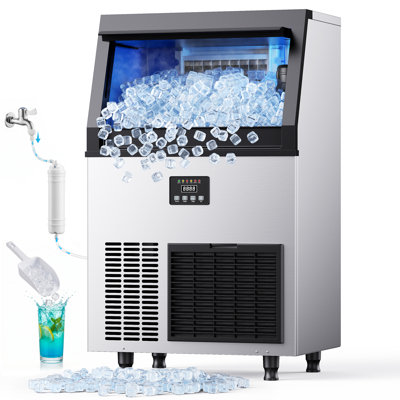 Machine à glaçons commerciale Coolake, 200 lb / 24 h, machine à glaçons sous le comptoir de 55 lb, machine à glaçons encastrée extérieure en acier inoxydable avec filtre à eau pour bar personnel