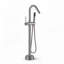 Robinet de baignoire sur pied en métal nickel brossé avec douchette-135580736