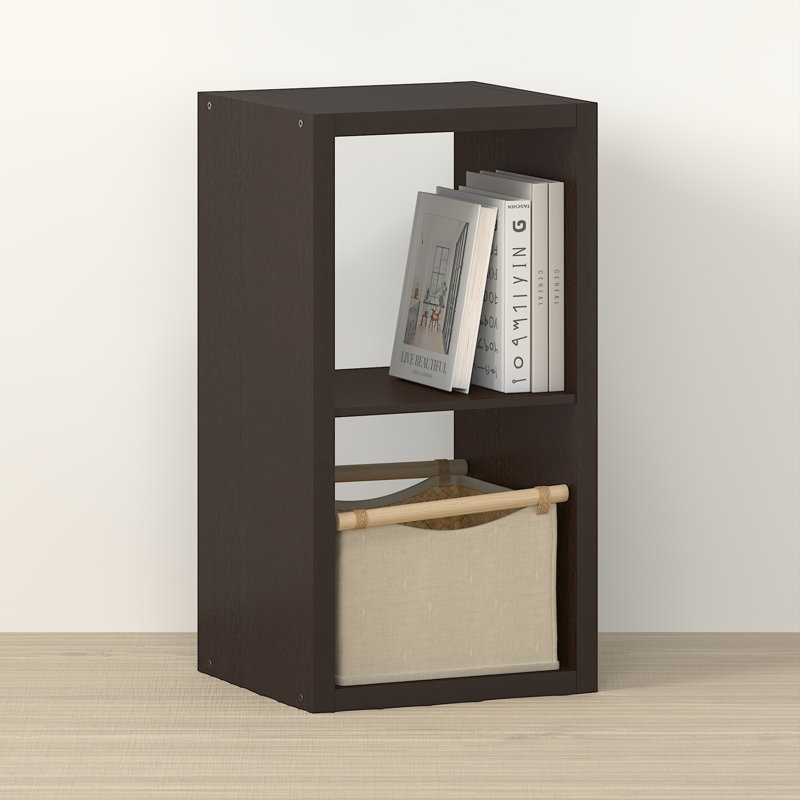 2-Cube Bookcase, Thick Frame, Black Dark Oak, Dark Oak, (2 Shelves) 29.92" H x 15.87" W x 14.57" D