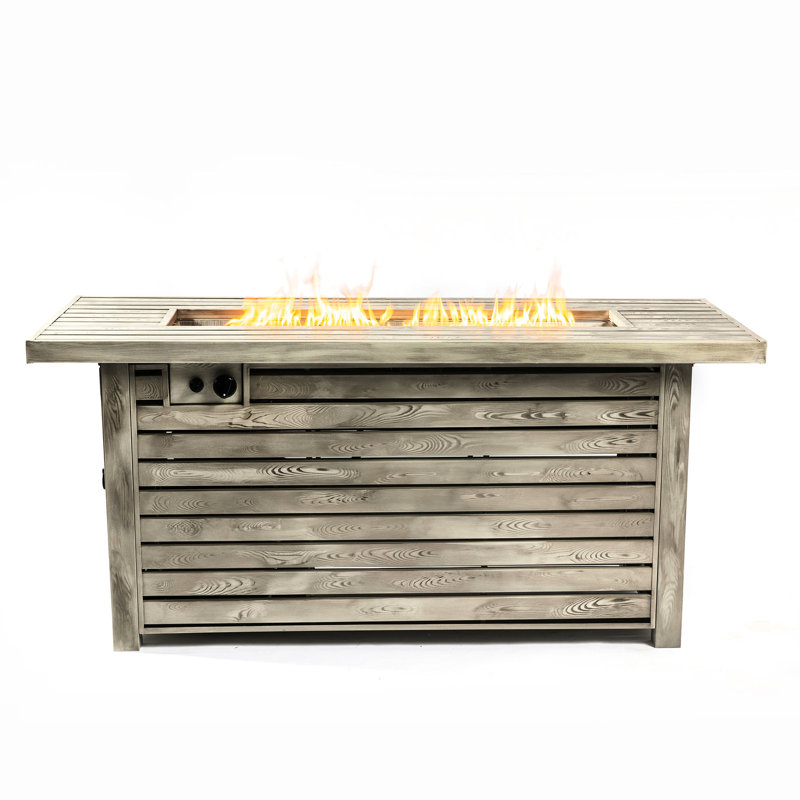 Ensemble de table de foyer d'extérieur de 26 po de largeur avec option de flamme réglable, aspect grain de bois extérieur et corps en acier