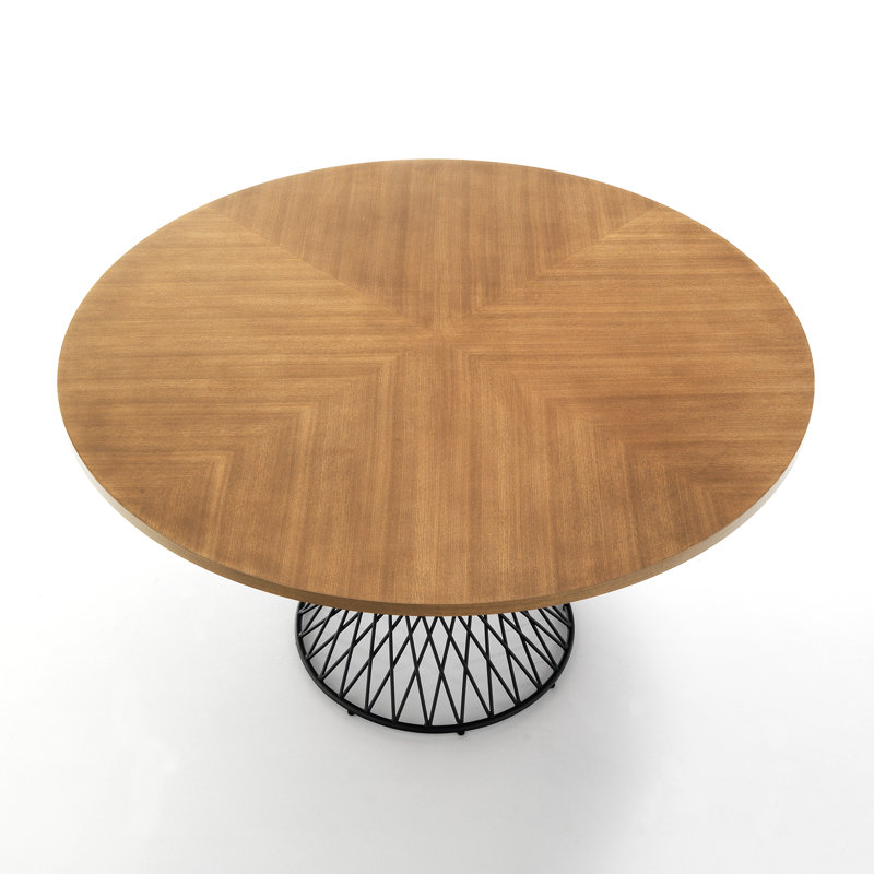 Isaak Oak Round Metal Base Dining Table