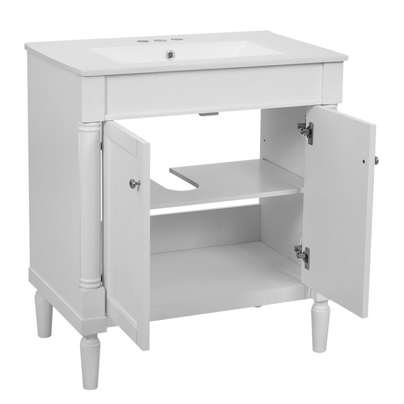 Meuble-lavabo 30 po avec lavabo en céramique, White/Silver