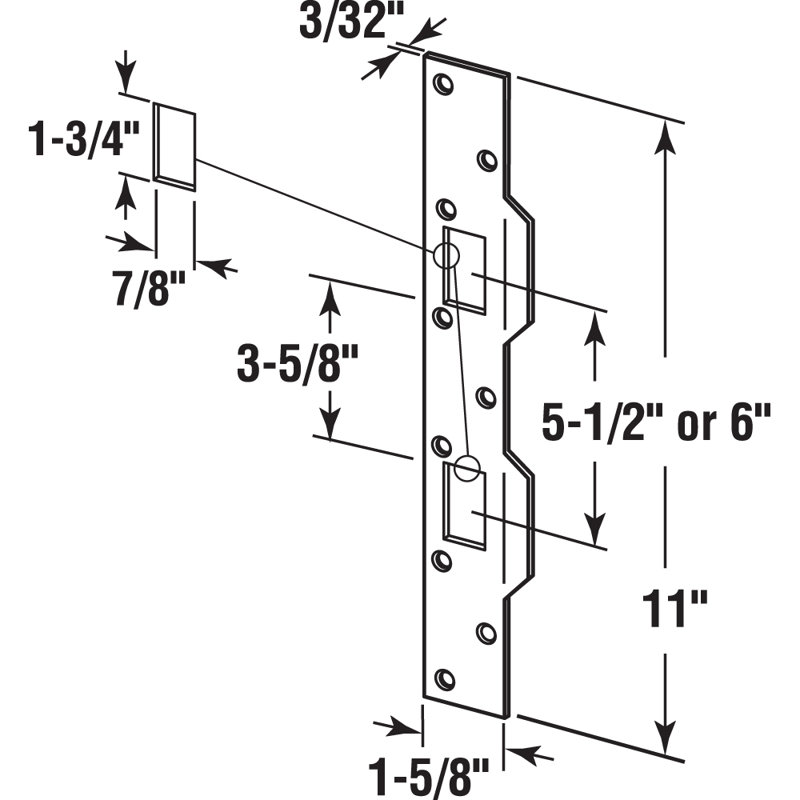Prime-Line Door Strike, for Use with 5-1/2 In. and 6 In. Hole Spacing On Dead Latch and Deadbolt, Steel, Satin Nickel (Single Pack)