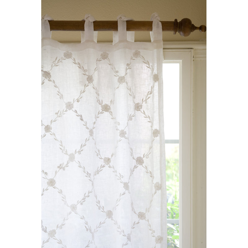 Trellis 100% Linen Sheer Single Curtain Panel, Cream, 42"W x 84"L