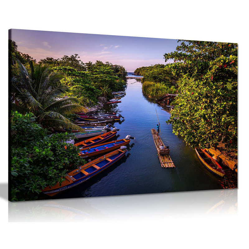 Boats On White River Jamaica Nature Landscape - Wrapped Canvas Print, 31cm H x 46cm W
