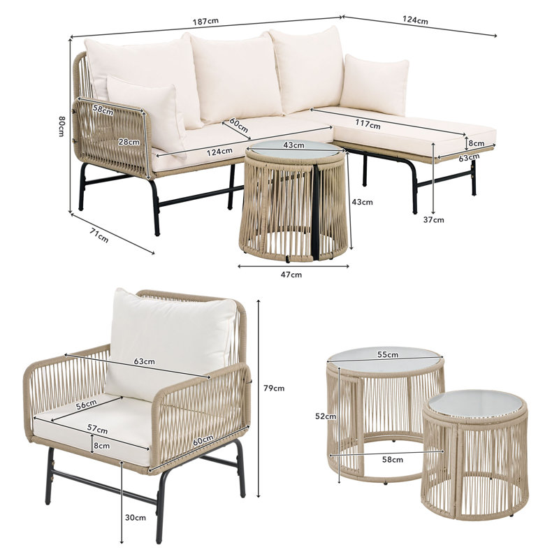 150 - Person Seating Group with Cushions, Natural, Beige