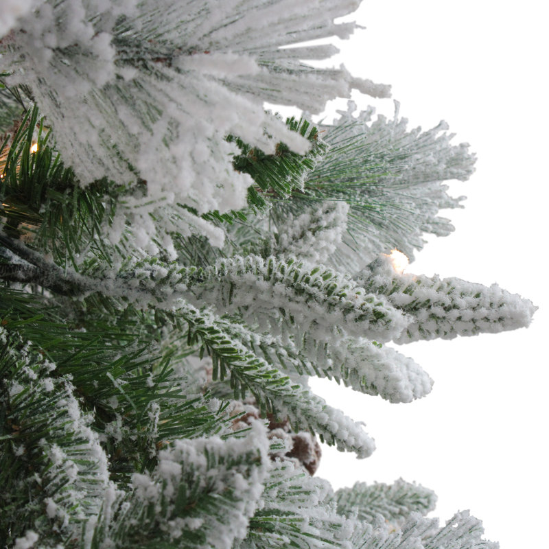 6.5' Pre-Lit Led Flocked Mixed Colorado Pine Artificial Christmas Tree - Clear Lights, 9' H, Pre-Lit