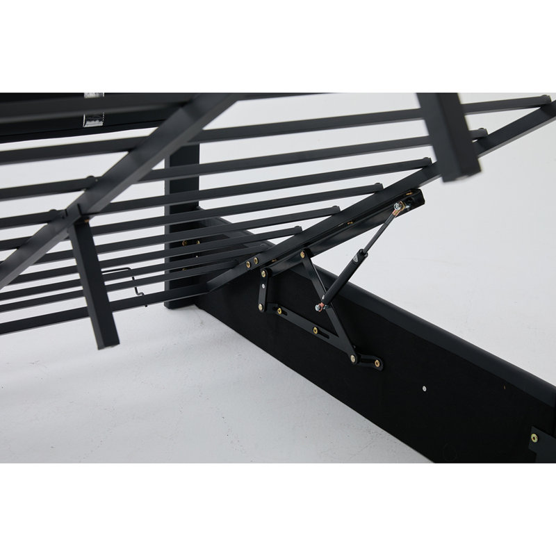 Lit plateforme tapissier en similicuir, Noir, Grand lit