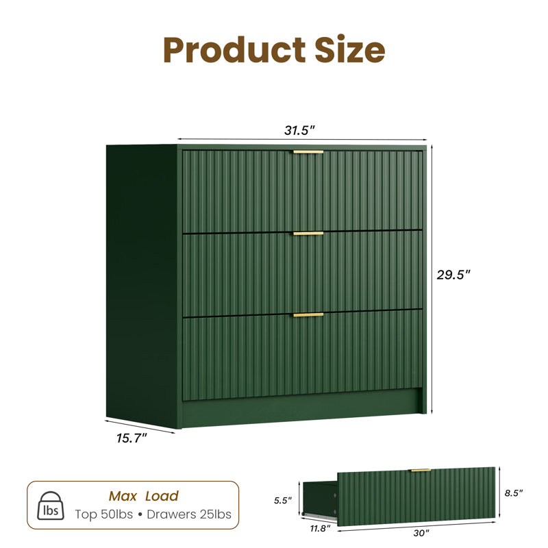 3-Drawer Dresser 31.5" W - Stylish Bedroom Storage
