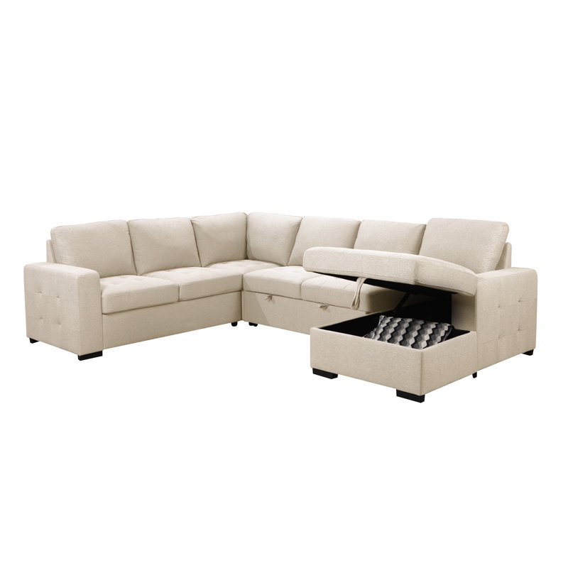 Upholstered U-Shaped Sectional Right Hand Facing, Cream 100% Polyester