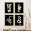 Squelette humain, os de dinosaures, poissons et serpents, noir et blanc, impression sur papier, 4 pièces-97770296-97770301