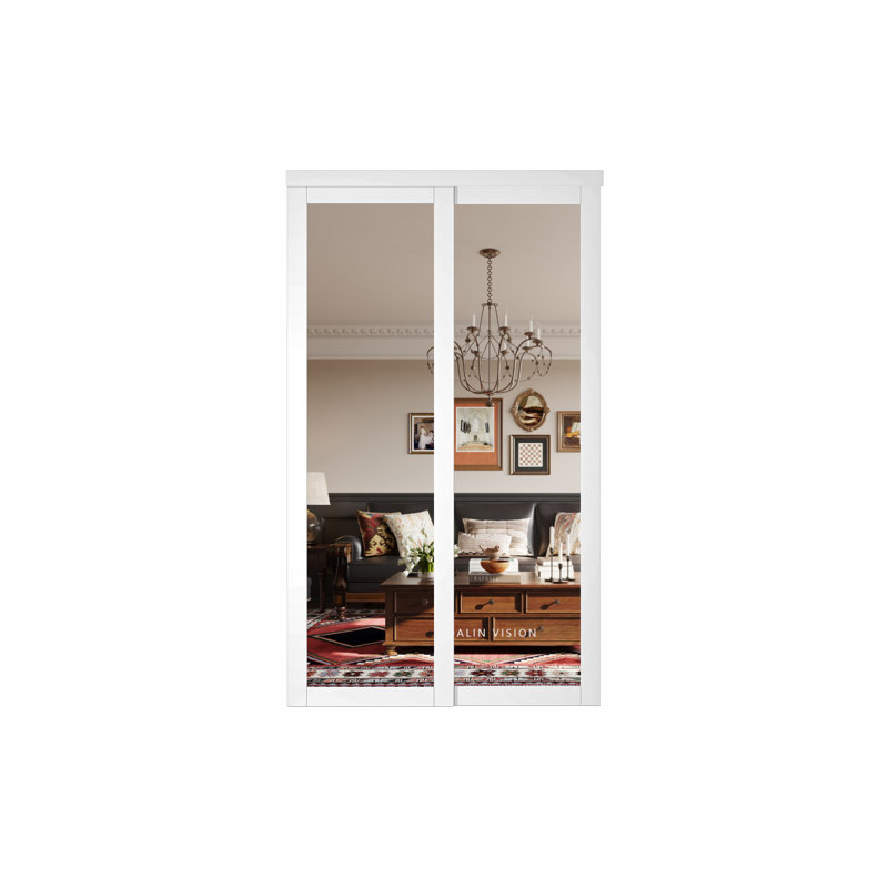 Sliding Closet Door - Full Lite Mirrored Design Sliding Interior Door With Sliding Hardware Kit